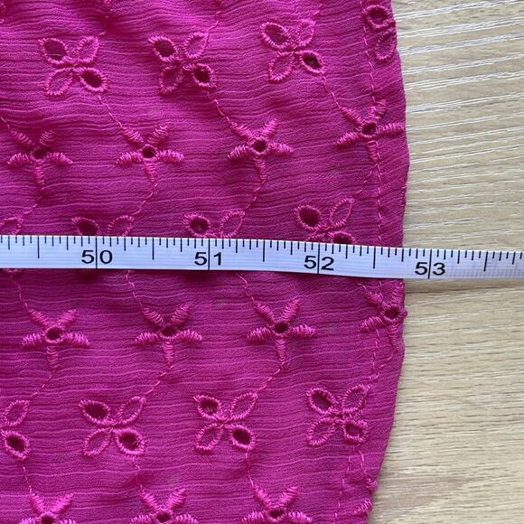 Free People Hot Pink Floral Eyelet Dress Women's Size Large Puff Sleeve Boho - Picture 9 of 11